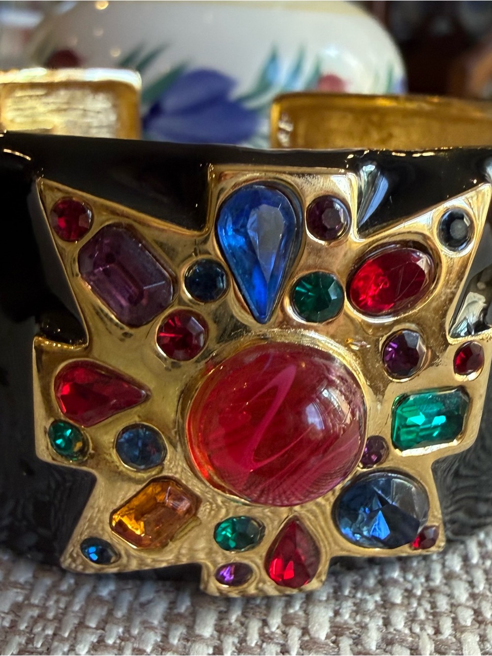 Kenneth Jay Lane KJL Bracelet Black Enamel Maltese Cross Vintage - Picture 3 of 13